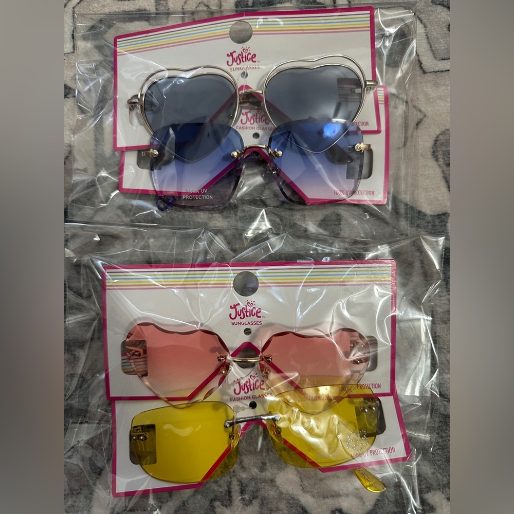 Justice Heart Sunglasses Trio - Blue, Pink, Yellow
